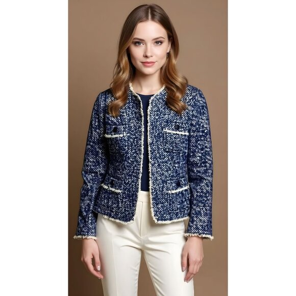 Talbots 10 Purple White Tweed Woven Blazer Jacket Classic Fall Winter Wool Blend - Picture 1 of 12